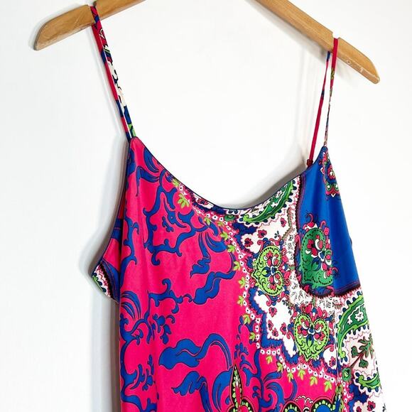 Natori Floral Print Satin w/ Lace Trim Chemise Slip Dress Pink Blue Green - Picture 3 of 9
